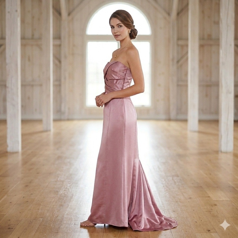 Laundry by Shelli Segal Gown Womens Sz 10 Berry Pink‎ Strapless Pleated Satin